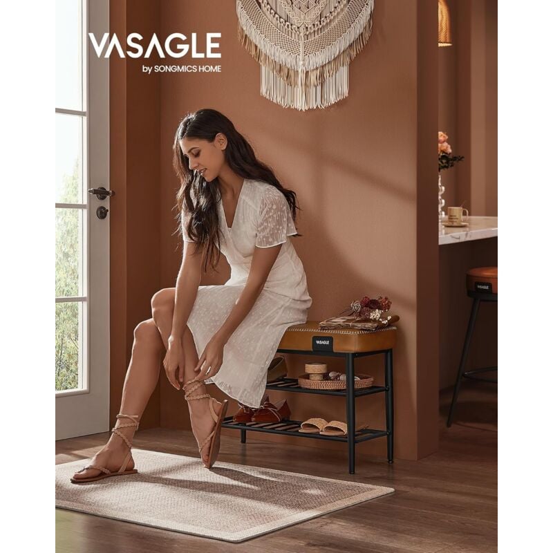 foto del prodotto songmics vasagle ekho collezione panca scarpiera, panca da ingresso e camera da letto, rivestimento in pu con cuciture, moderno di met secolo,