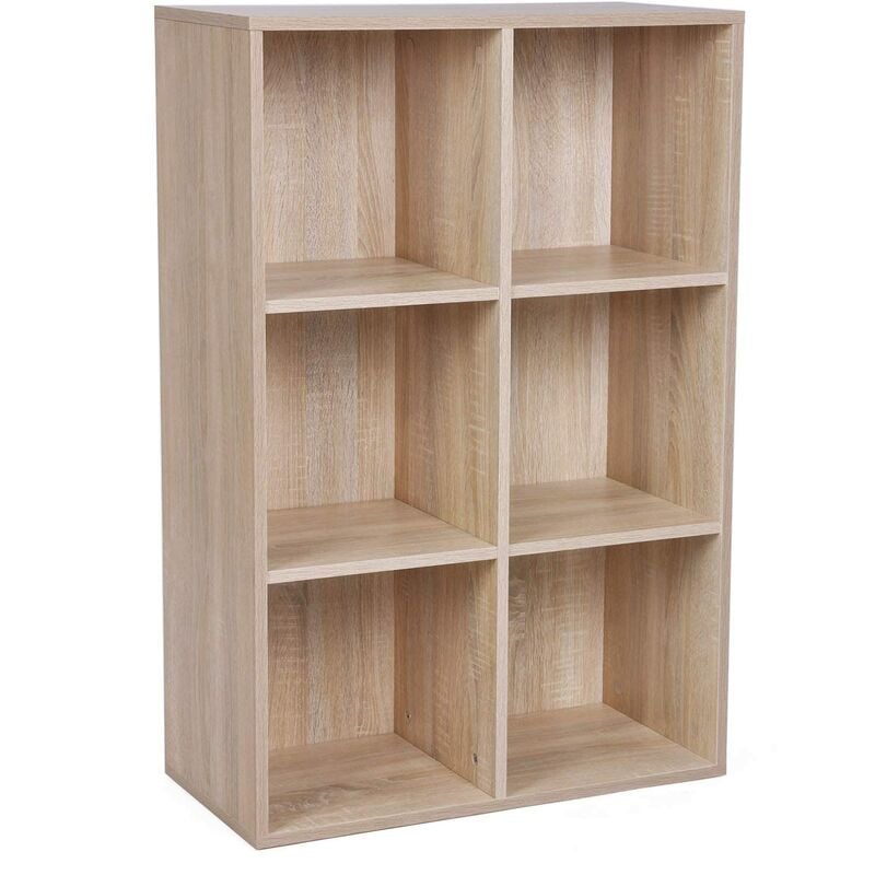 foto del prodotto songmics vasagle libreria scaffale mobiletto armadietto mobile in legno pannelli di particelle a 3 ripiani 6 scompartimenti di colore quercia