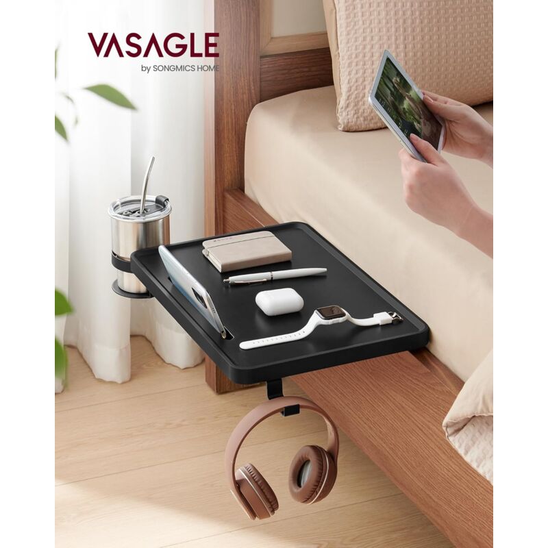 foto del prodotto songmics vasagle mensola da letto, comodino sospeso per letto a castello, letto a soppalco, slot per cellulare, porta bicchieri girevole, gancio,