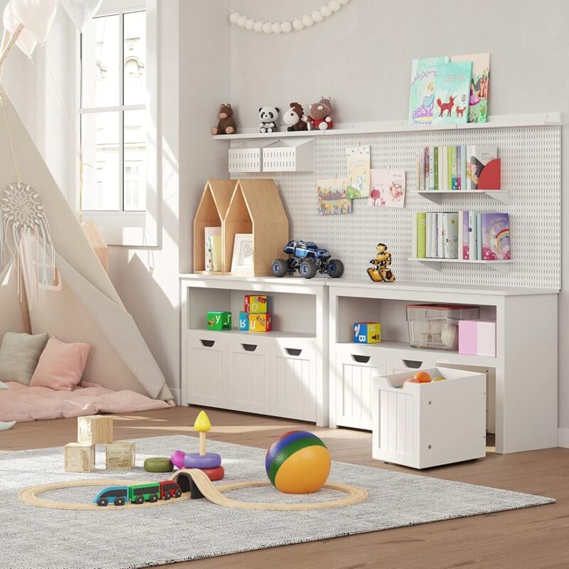 foto del prodotto songmics vasagle scaffale per bambini, porta giochi per bambini, mobiletto multiuso, contenitori con ruote, scaffale per giocattoli, per soggiorno