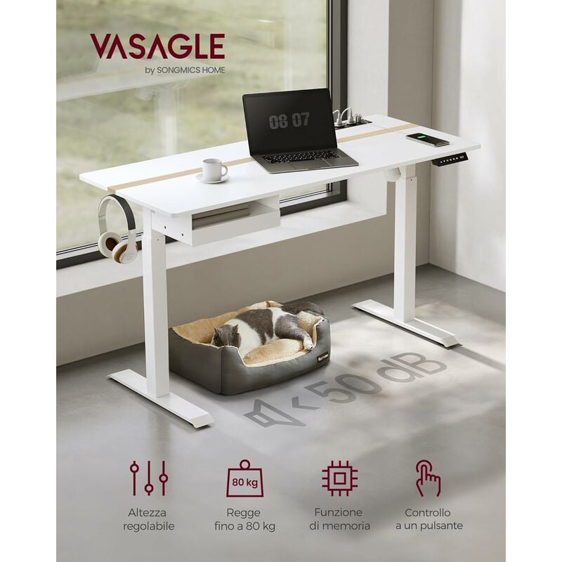 foto del prodotto songmics vasagle scrivania regolabile in altezza, scrivania elettrica, piano del tavolo 60 x 140 cm, regolabile in continuo, funzione di memoria