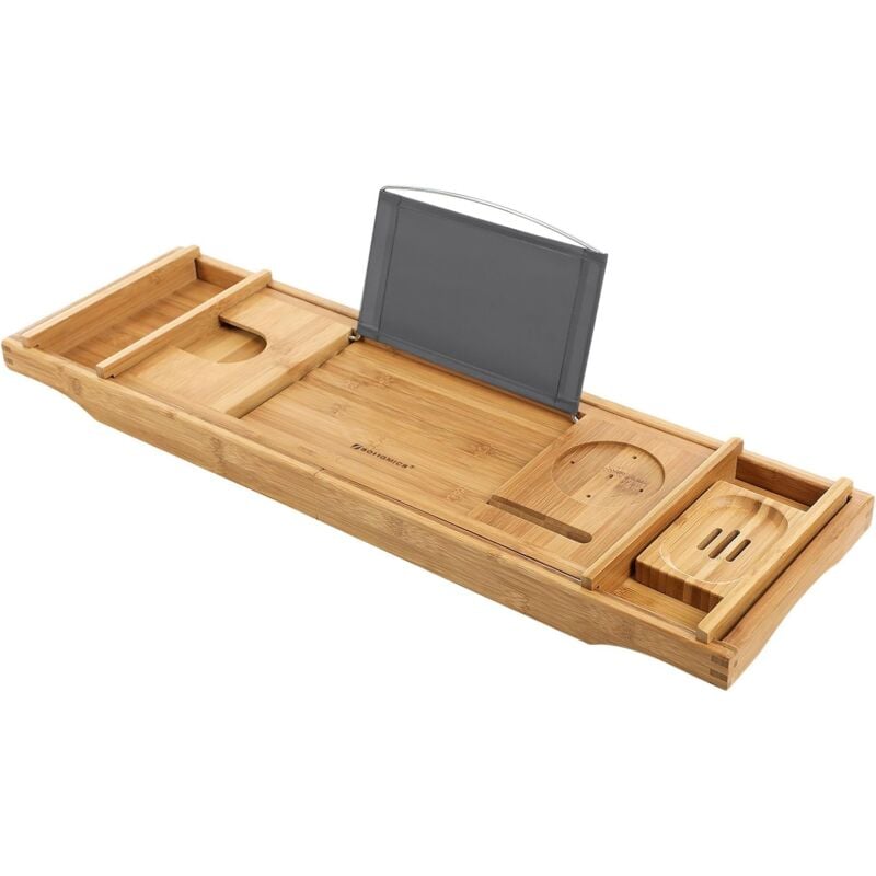 foto del prodotto songmics vassoio estraibile per vasca da bagno, in bamb , con portabibite, supporto per libri e tablet, porta sapone, 75 109 x 23 x 4,5 cm,