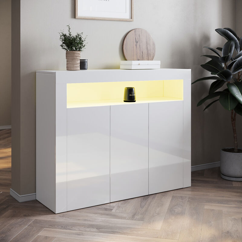 foto del prodotto sonni cassettiera bianca mobile da soggiorno con illuminazione a led alta lucentezza w116xh93xd35cm