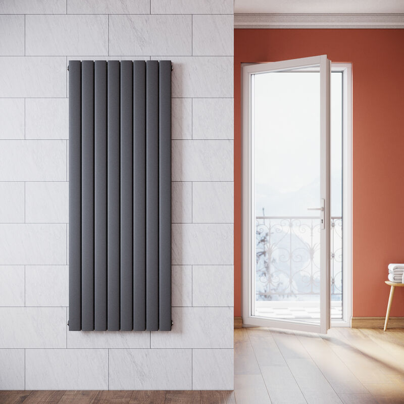 foto del prodotto sonni design radiatore a pannello piatto 1600x616mm antracite radiatore a pannello verticale a connessione centrale a doppio strato