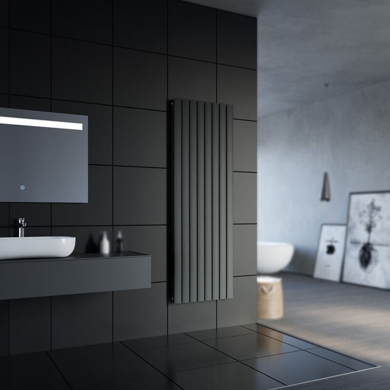 foto del prodotto sonni design radiatore a pannello piatto 1800x616mm antracite radiatore a pannello verticale a connessione centrale a doppio strato
