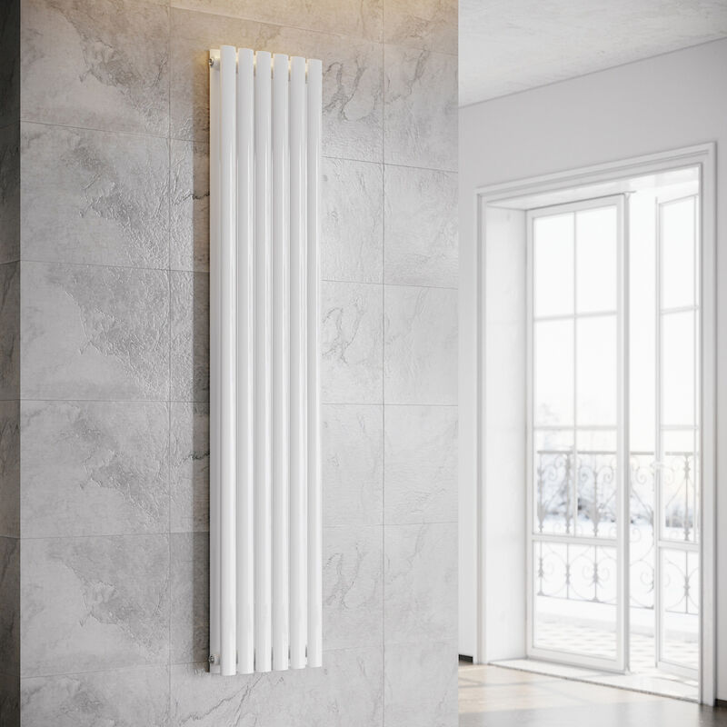 foto del prodotto sonni design radiatore tubolare 350x1800mm bianco radiatore a pannello ovale collegamento centrale verticale doppio strato