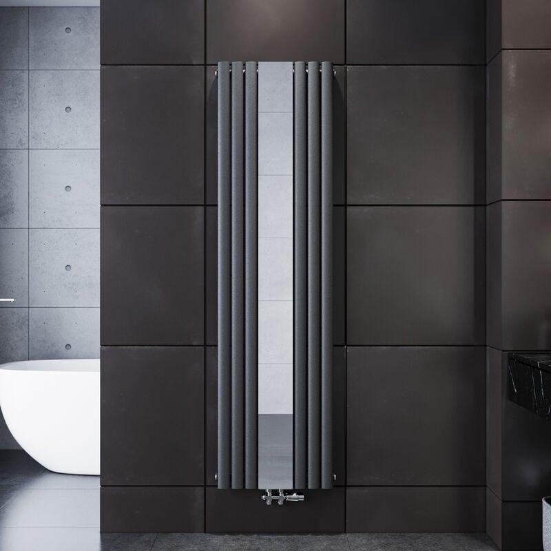 foto del prodotto sonni design radiatore verticale con specchio radiatore tubolare 1800x500mm radiatore a pannello monostrato antracite, con multiblock bianco
