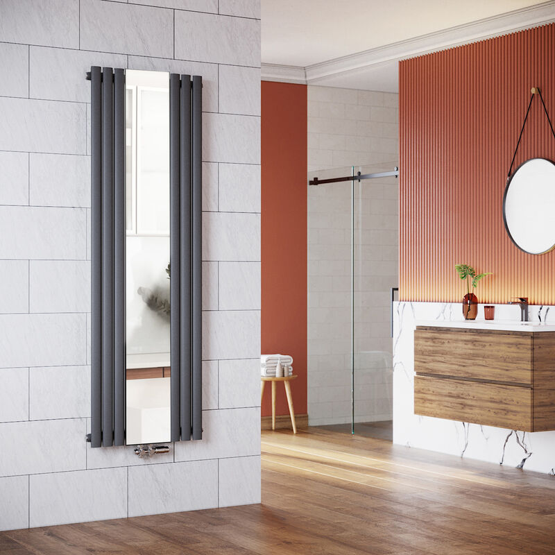 foto del prodotto sonni design radiatore verticale con specchio tubolare 1800x500mm radiatore a pannello monostrato antracite, con multiblock antracite