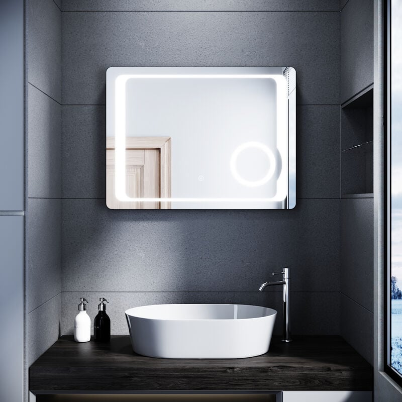 foto del prodotto sonni led specchio bagno antiappannamento specchio bagno 80 x 60 cm bagno con interruttore touch illuminazione specchio cometico con presa rasoio