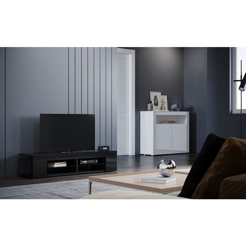 foto del prodotto sonni mobile tv con led porta tv con scomparti 2 cassetti bianco mobili da soggiorno design moderno 135x39x40cm