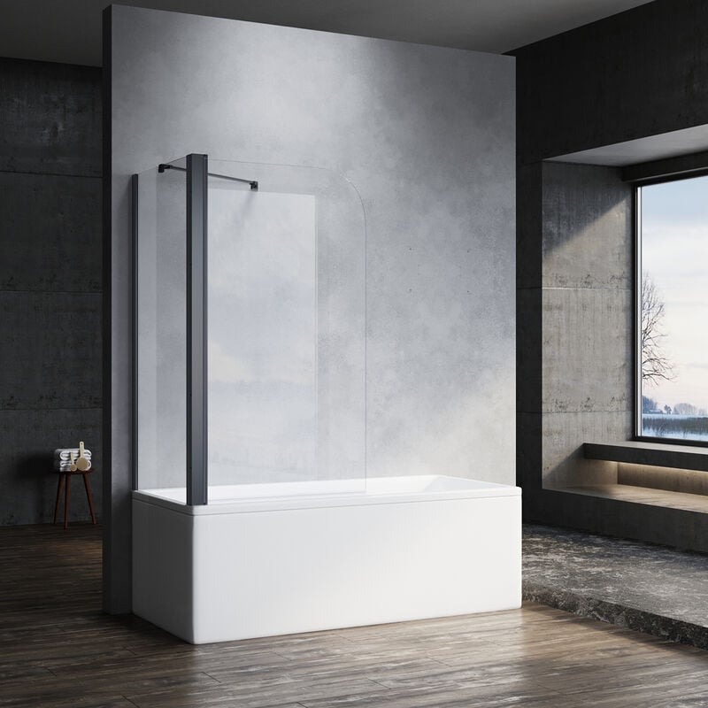foto del prodotto sonni parete vasca da bagno doccia cornice nero 80x140cm,parete vasca da bagno moderna pieghevole 180 vetro 6mm temperato con pannelli iaterali