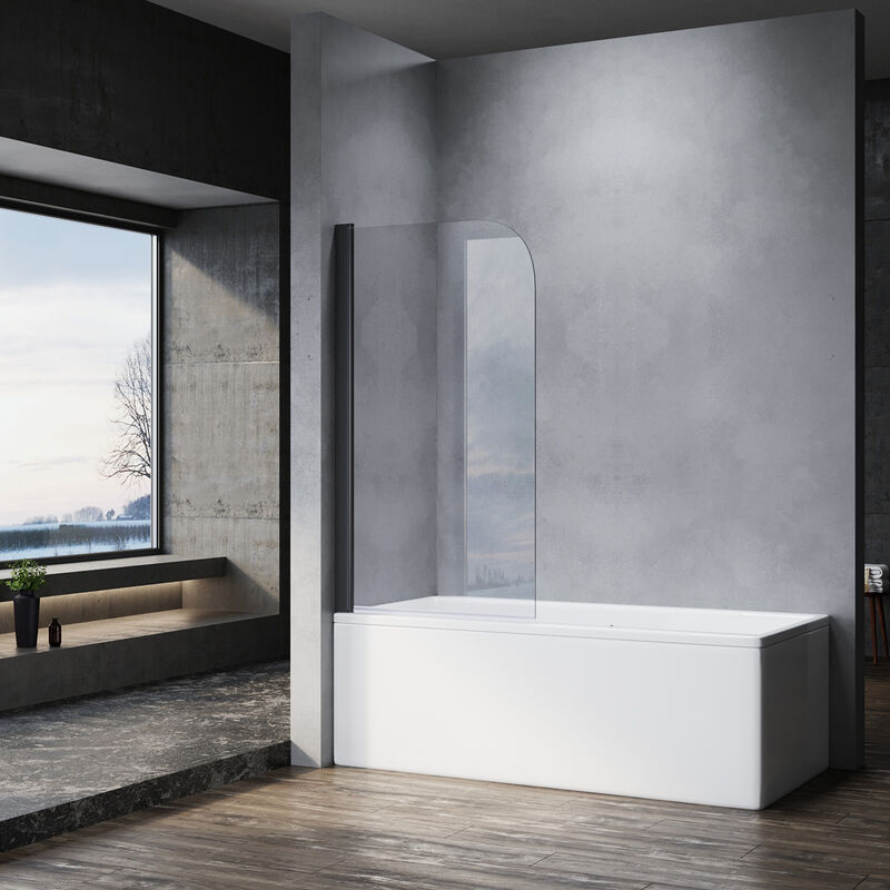 foto del prodotto sonni parete vasca da bagno doccia cornice nero 80x140cm,parete vasca pieghevole 180 vetro 6mm trasparente temperato