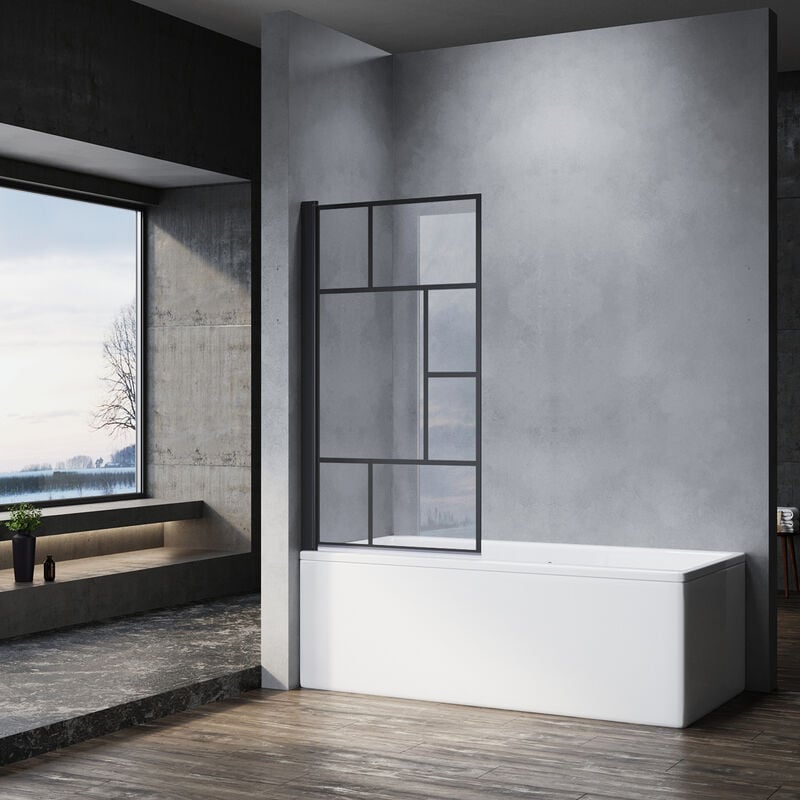 foto del prodotto sonni parete vasca da bagno doccia griglia nero 80x140cm,parete vasca da bagno moderna pieghevole 180 vetro 6mm trasparente temperato