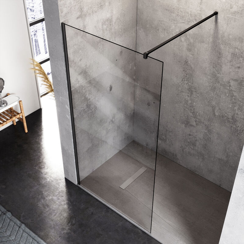 foto del prodotto sonni pareti doccia walk in 10mm vetro temperato trasparente con barra stabilizzatrice 120cm nero 90x200cm