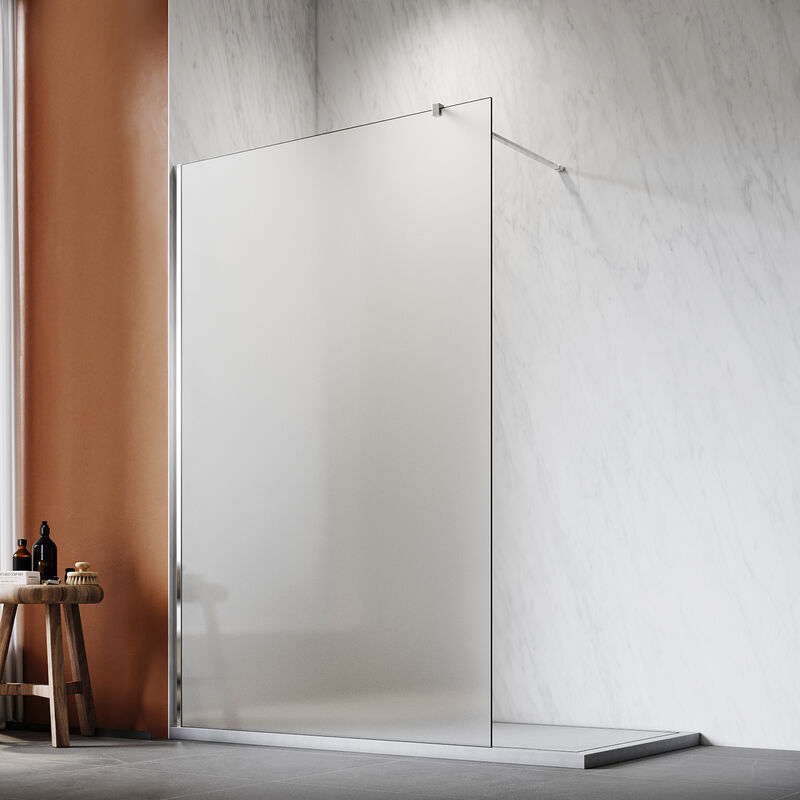 foto del prodotto sonni pareti doccia walk in 8mm vetro temperato nano smerigliato con barra stabilizzatrice 120cm nero 90x200cm