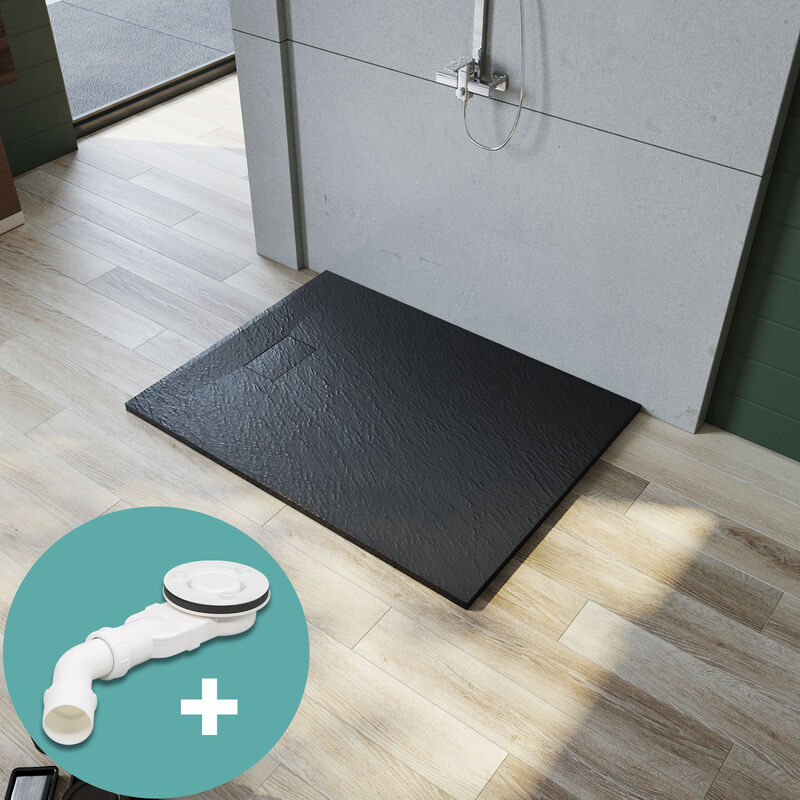 foto del prodotto sonni piatti doccia 120x90cm piatto doccia di alta qualit per box doccia bagno smc nero 32mm ardesia texture incl. set di scarico antiscivolo