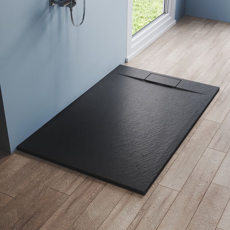 foto del prodotto sonni piatti doccia 140x90cm piatto doccia di alta qualit per box doccia bagno smc nero 32mm ardesia texture incl. set di scarico antiscivolo