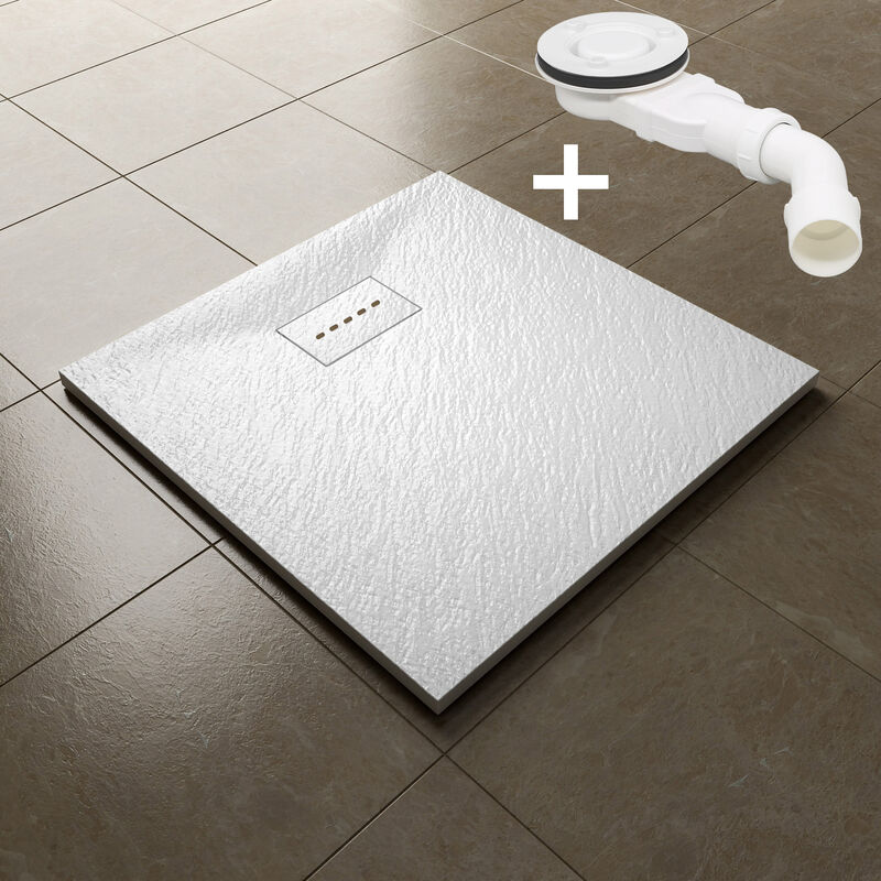 foto del prodotto sonni piatti doccia 90x90cm piatto doccia di alta qualit per box doccia bagno smc bianco 30mm ardesia texture incl. set di scarico antiscivolo