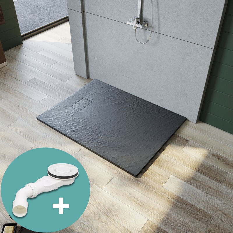 foto del prodotto sonni piatto doccia 90x120cm piatto doccia piatto smc con tappo di scarico in acciaio inox e set di scarico antiscivolo design tagliabile grigio