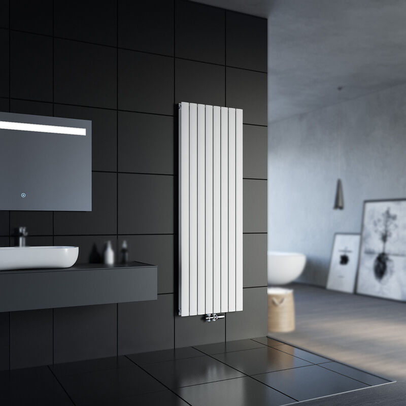 foto del prodotto sonni radiatore a pannello verticale radiatore a pannello bianco doppio 1800x616mm radiatore riscaldante con rubinetto multiblocco cromato blocco