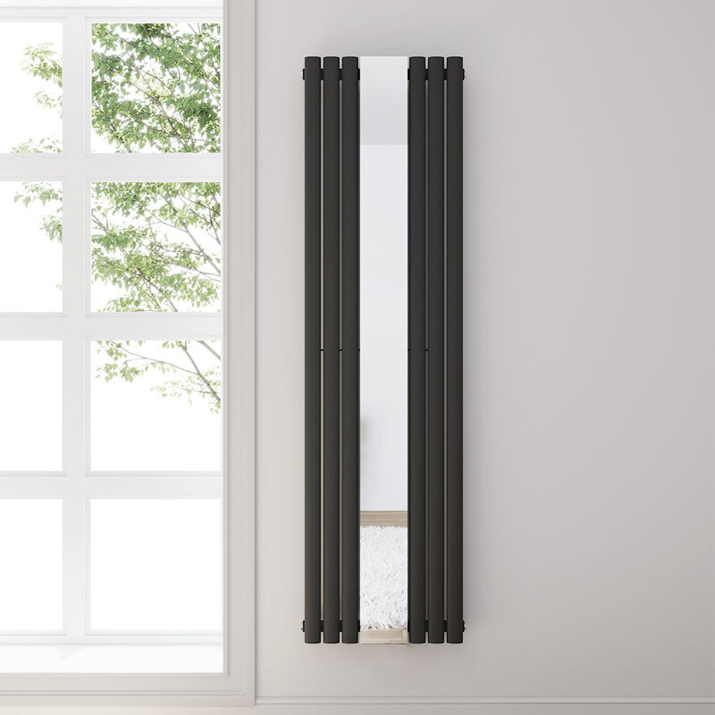 foto del prodotto sonni radiatore moderno 1800x500mm antracite radiatore a pannello ovale collegamento centrale verticale singolo strato con specchio