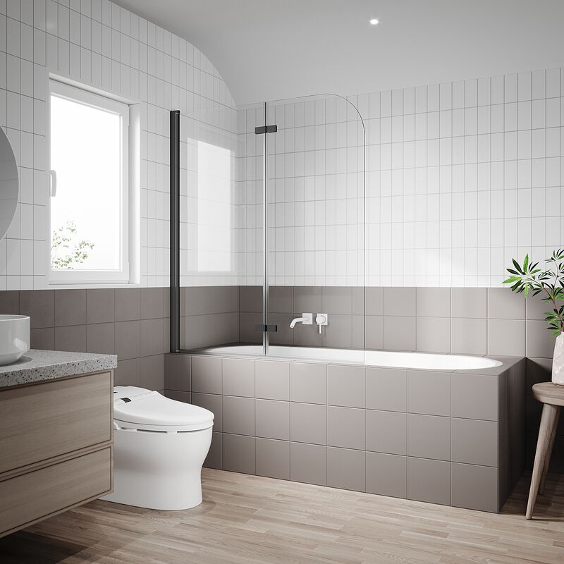 foto del prodotto sonni sopravasca parete per vasca nero parete vasca con dispositivo pieghevole a 180 vetro trasparente 6mm per vasca da bagno, schermo doccia per