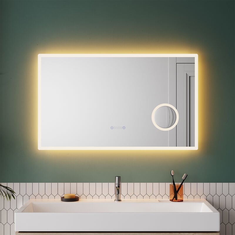foto del prodotto sonni specchio da bagno antiappannamento con luce led a 3 colori e ingrandimento 3x interruttore a sfioramento con funzione di memoria display