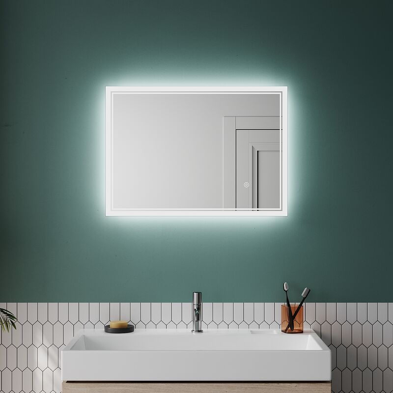 foto del prodotto sonni specchio da bagno antiappannamento interruttore touch con funzione di memoria specchio da bagno a risparmio energetico ip44 70x50cm