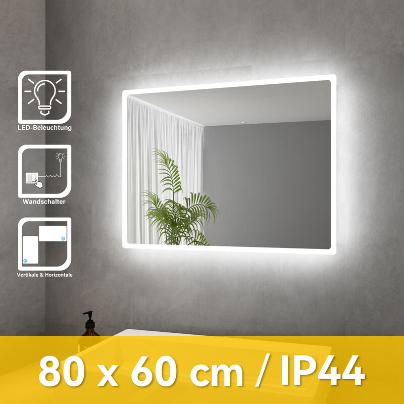 foto del prodotto sonni specchio da bagno specchio da bagno led illuminazione specchio da parete 80x60 cm luce bianca fredda interruttore a parete risparmio
