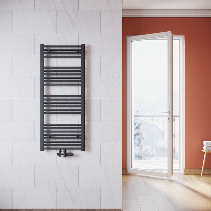 foto del prodotto sonni termoarredo scaldasalviette verticale radiatore ad acqua calda antracite con valvola connessione centrale 1200x500mm, 601 w
