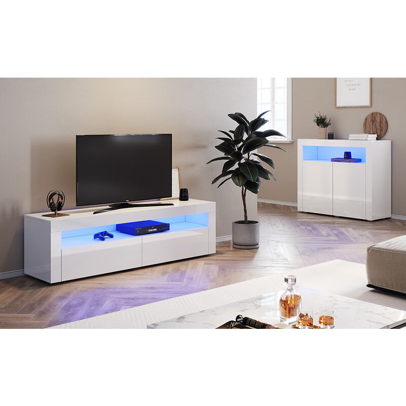 foto del prodotto sonni tv board base bassa con illuminazione led mobile tv bianco lucido