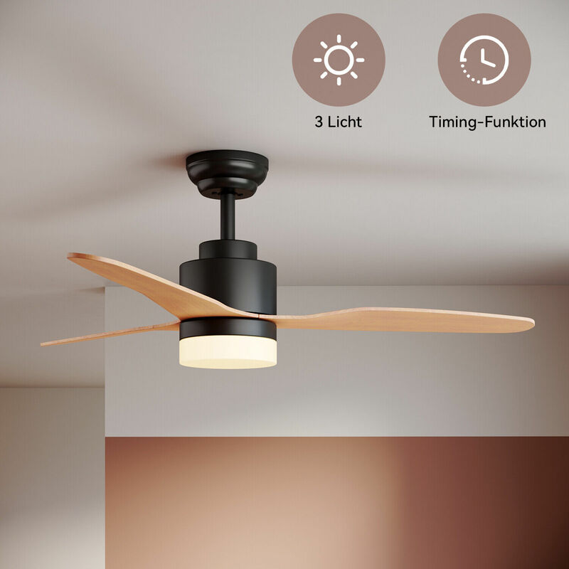foto del prodotto sonni ventilatore da soffitto con illuminazione e telecomando 119cm luce led 3 pale nero timer