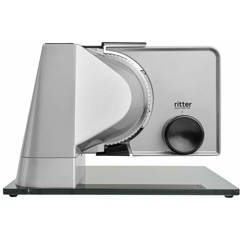 foto del prodotto sono5 5, affettatrice elettrica con motore eco, made in germany, 65 w, metallo massiccio, argento metallico ritter