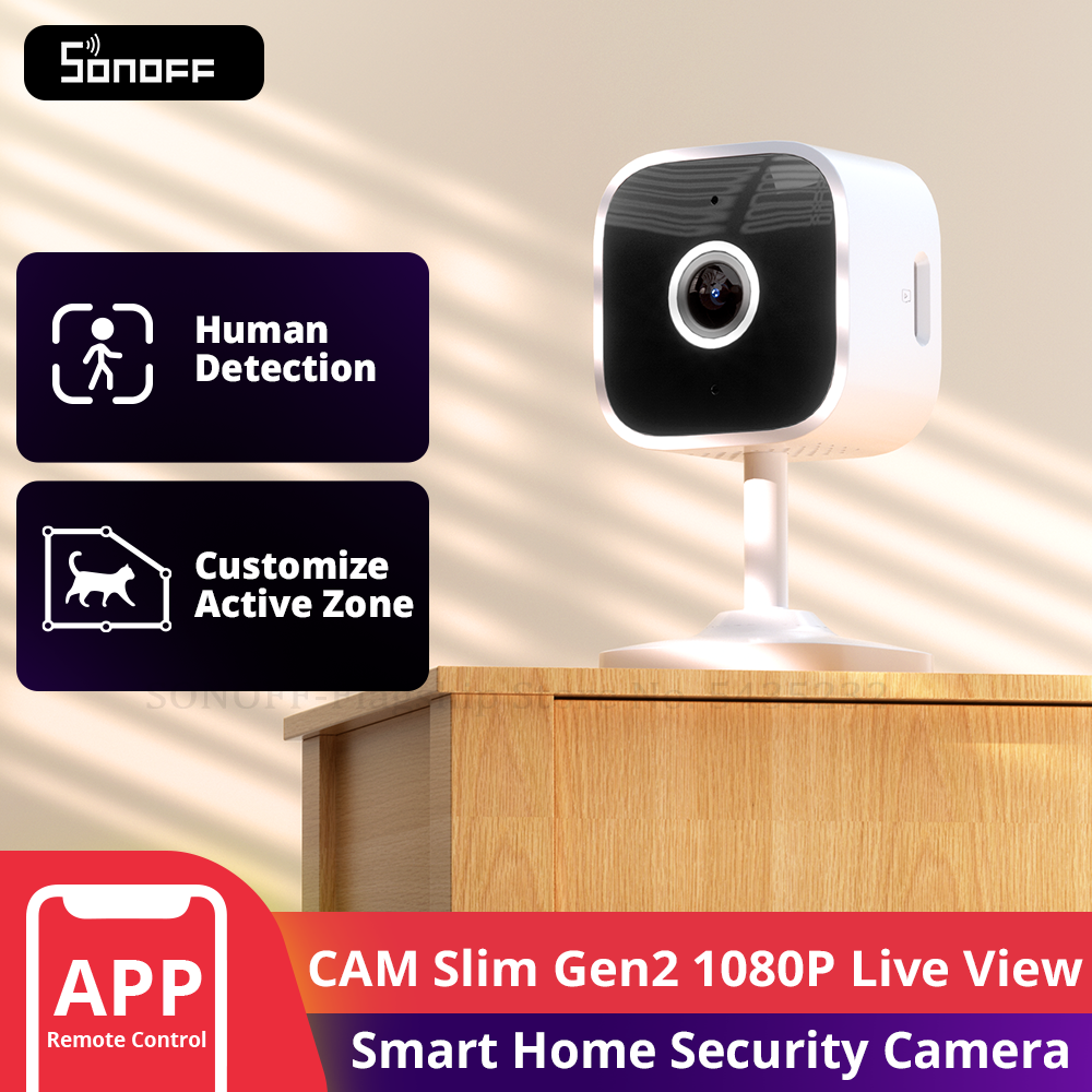 foto del prodotto sonoff cam slim gen2 telecamera di sicurezza domestica intelligente 1080p rilevazione del movimento umano visione notturna audio tracciamento automatico registrazione video del movimento
