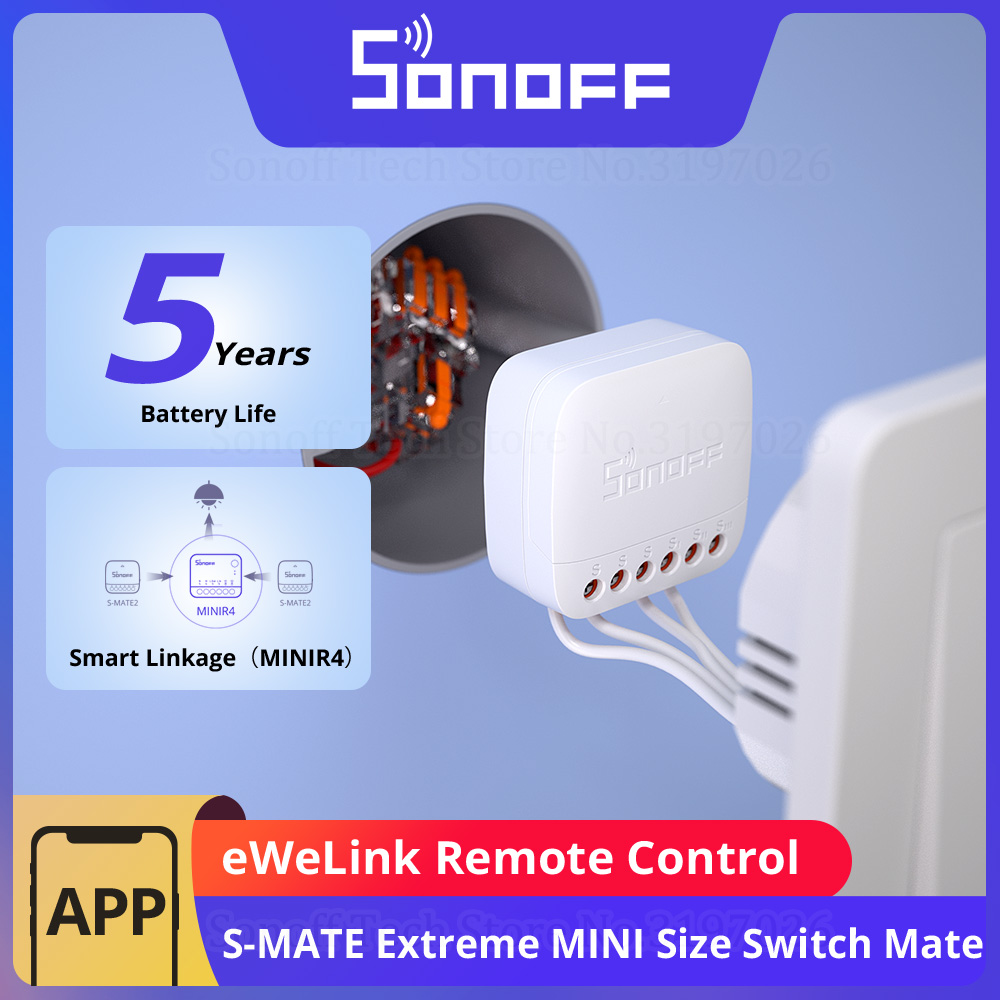 foto del prodotto sonoff s-mate2 extreme switch mate controllo locale interruttore meccanico supporto mini dimensioni telecomando ewelink bidirezionale tramite minir4