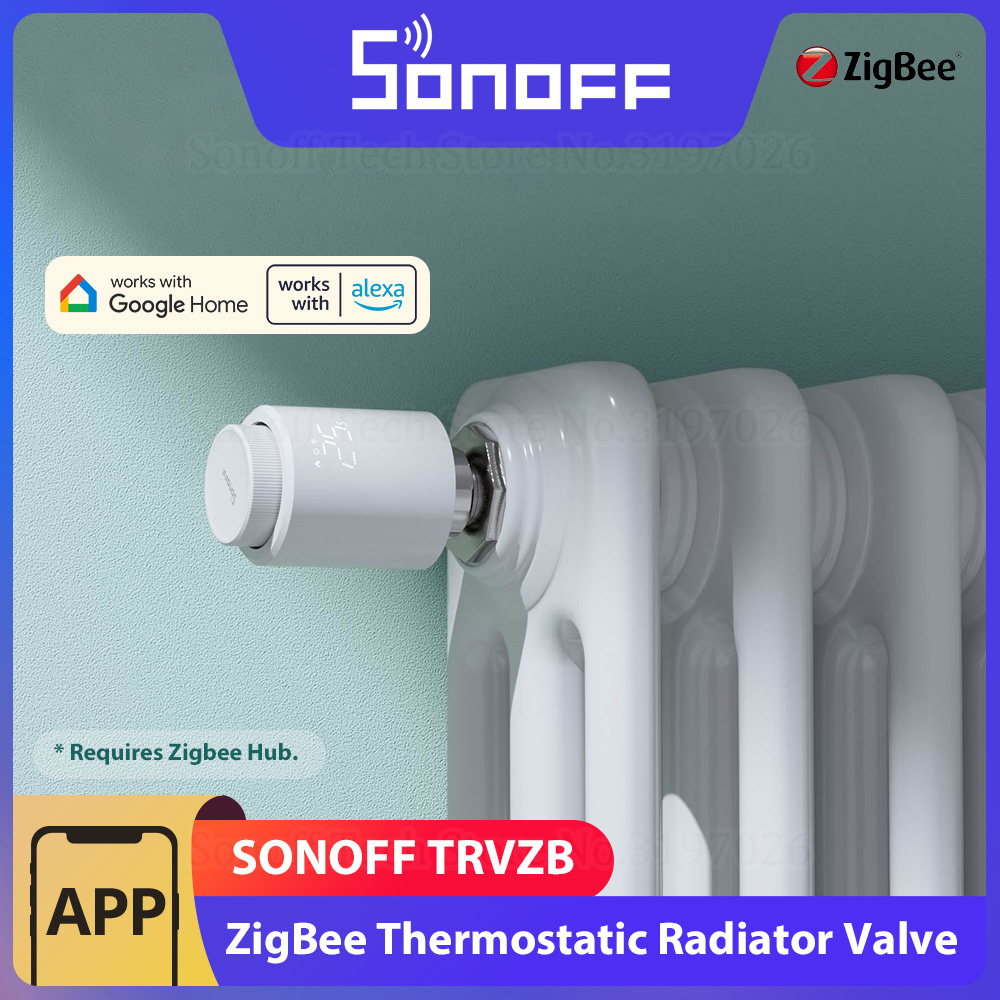 foto del prodotto sonoff trvzb zigbee valvola termostatica per radiatore riscaldamento domestico intelligente protezione froest controllo remoto del gruppo tramite ewelink alexa