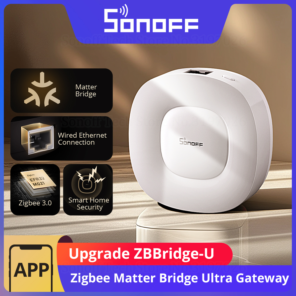 foto del prodotto sonoff zbbridge-u zigbee matter bridge ultra smart home security connessione ethernet l'aggiornamento ota funziona ai dispositivi snzb-01p snzb-06p