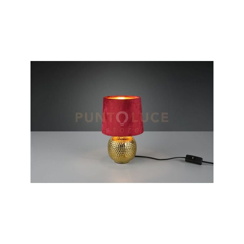 foto del prodotto sophia lampada da tavolo base ceramica oro e paralume effetto velluto rosso h. 26cm 1 luce attacco e 14