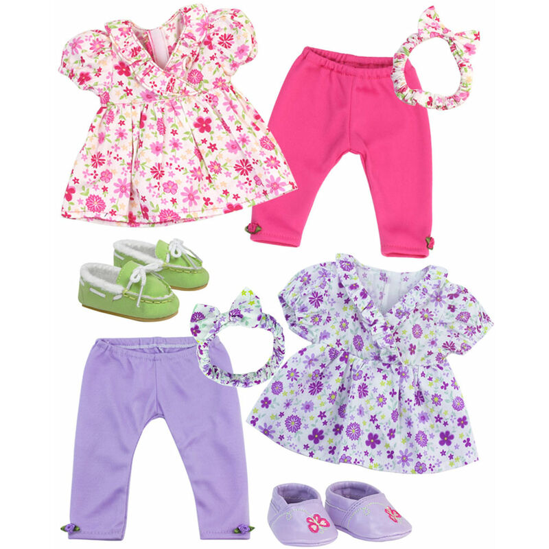 foto del prodotto sophia s 15 bambola top floreale, leggings e fascia viola