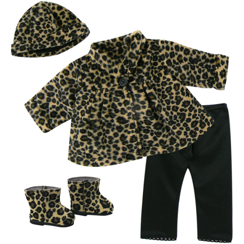 foto del prodotto sophia s 18 bambola cappotto by stampa animale, cappello, leggings e stivali neri abbronzatura