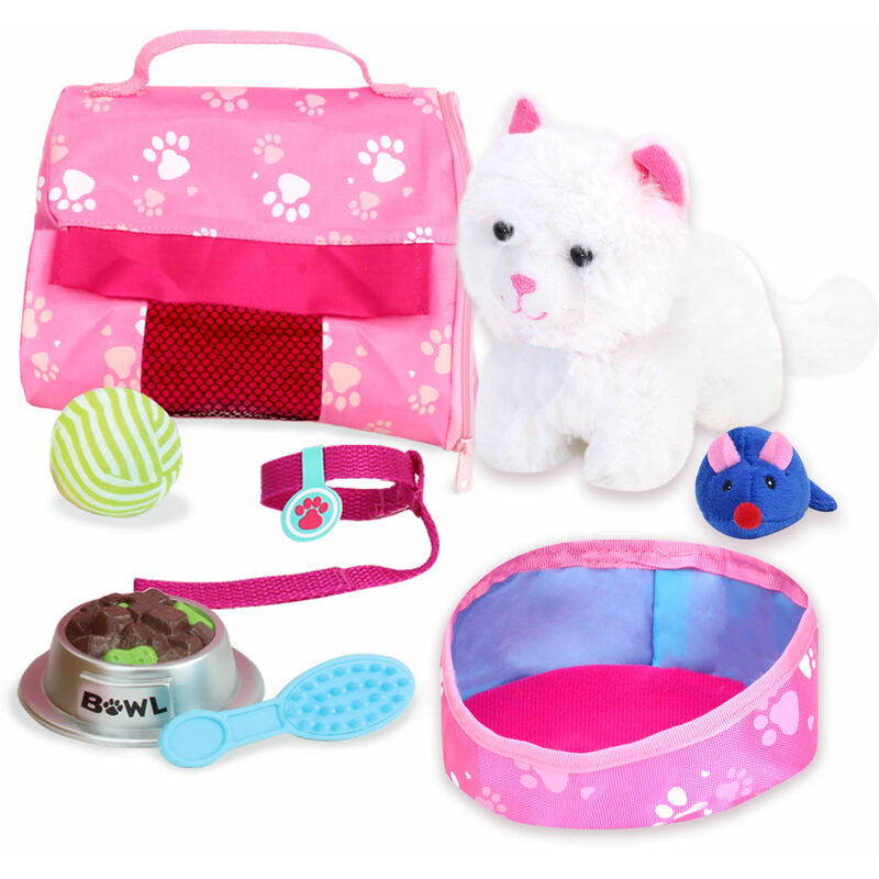 foto del prodotto sophia s by teamson kids white plush kitty cat and accessory fissata per bambole da 18 