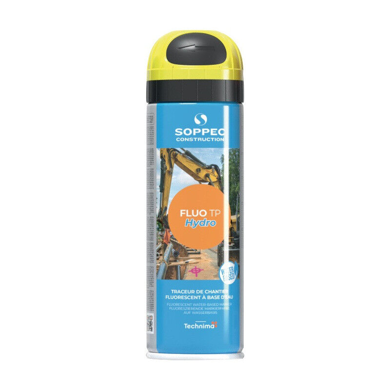 foto del prodotto soppec spray de marquage de chantier fluo tp hydro jaune fluo 500ml bombe a rosol par 12 
