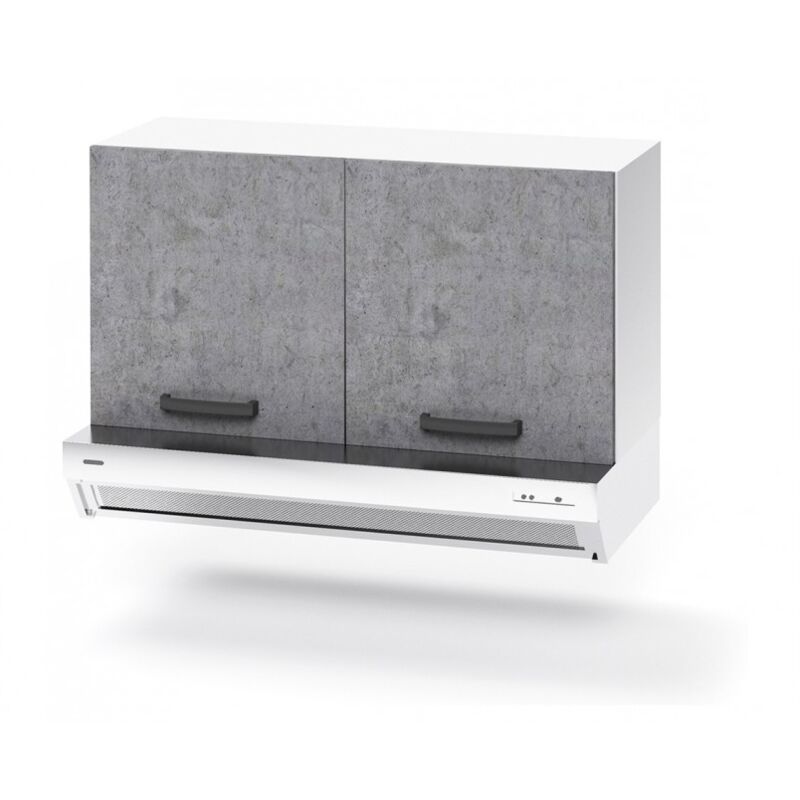foto del prodotto sopracappa 90x32x49 cm in legno bianco frassinato e cemento con depuratore e due ante antartide