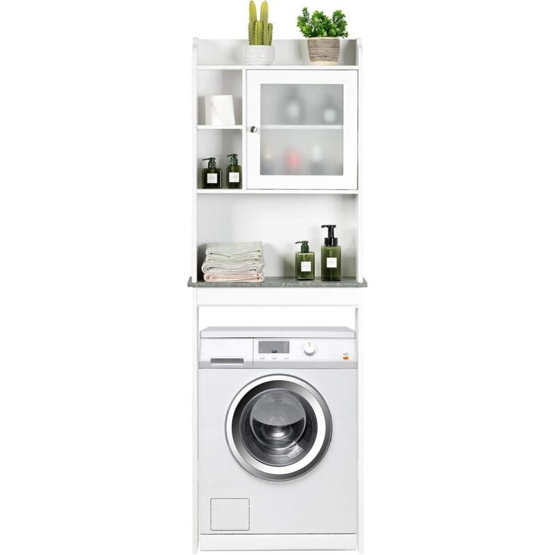 foto del prodotto sopralavatrice mobile per lavatrice bianco con 2 ante, mobiletto bagno coprilavatrice copri asciugatrice wc costway