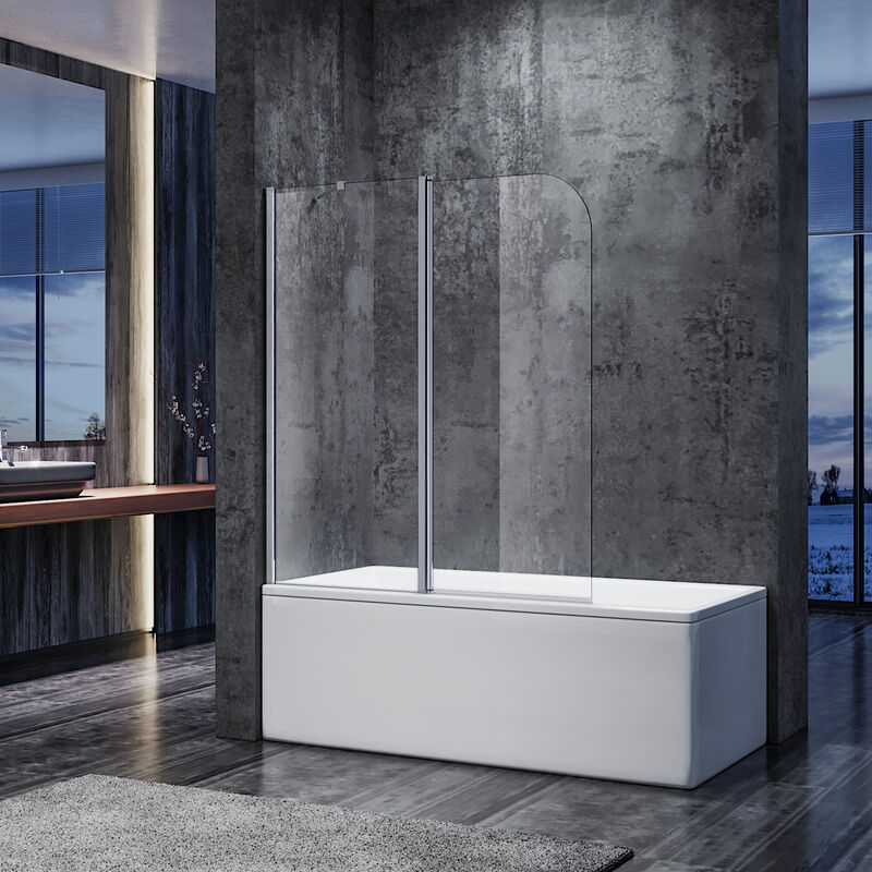 foto del prodotto sopravasca parete per vasca con barra stabilizzatrice, parete vasca con dispositivo pieghevole a 180 vetro trasparente 5mm per vasca da bagno
