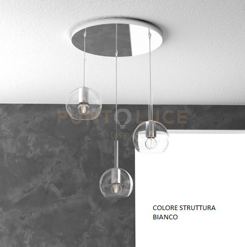 foto del prodotto sosp. bianco tonda 3 luci vetri tutti piccolo trasparente 1155bi s3 tp tr