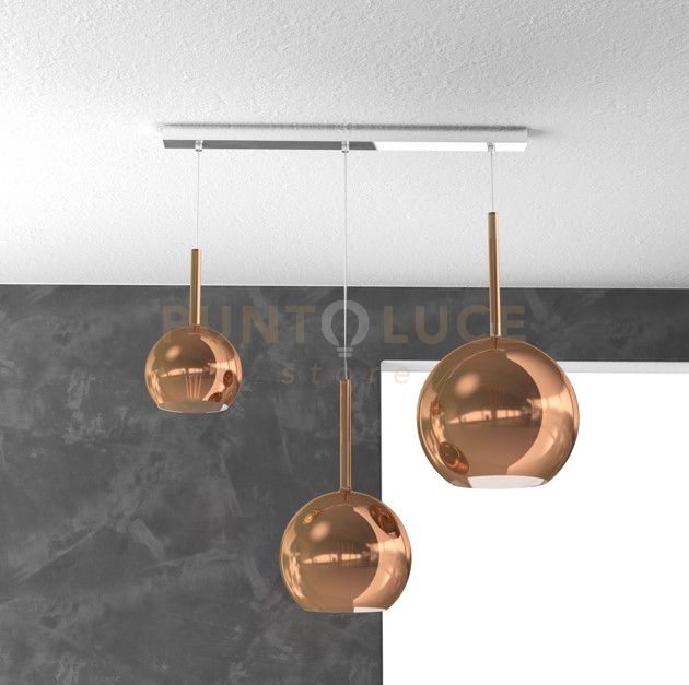 foto del prodotto sosp. cromo rettangolare 3 luci vetri 1 x grande 1 x medio 1 x piccolo tutti rame 1155cr-s3 rmix-ra