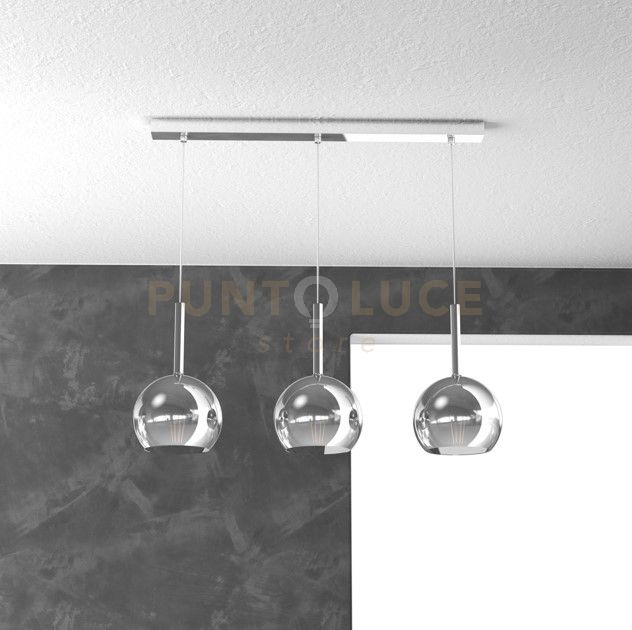 foto del prodotto sosp. cromo rettangolare 3 luci vetri tutti piccolo cromo 1155cr s3 rp cr