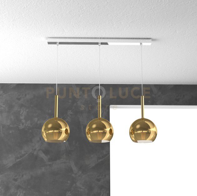 foto del prodotto sosp. cromo rettangolare 3 luci vetri tutti piccolo oro 1155cr s3 rp or