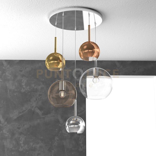 foto del prodotto sosp. cromo tonda 5 luci vetri 1 grande tr 1 medio am 3 piccolo 1x ra 1x cr 1 x or 1155cr s5 tmix mc
